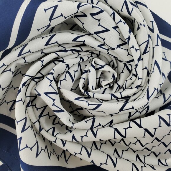 Blue White Scarf Letter N Polyester Square Morsley New York 26" Square Vintage - Picture 3 of 10